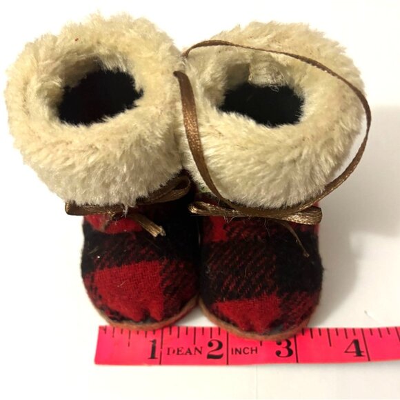 Vintage Babies' First Christmas Miniature Plaid Fur-Lined Boot Ornament - Picture 8 of 10